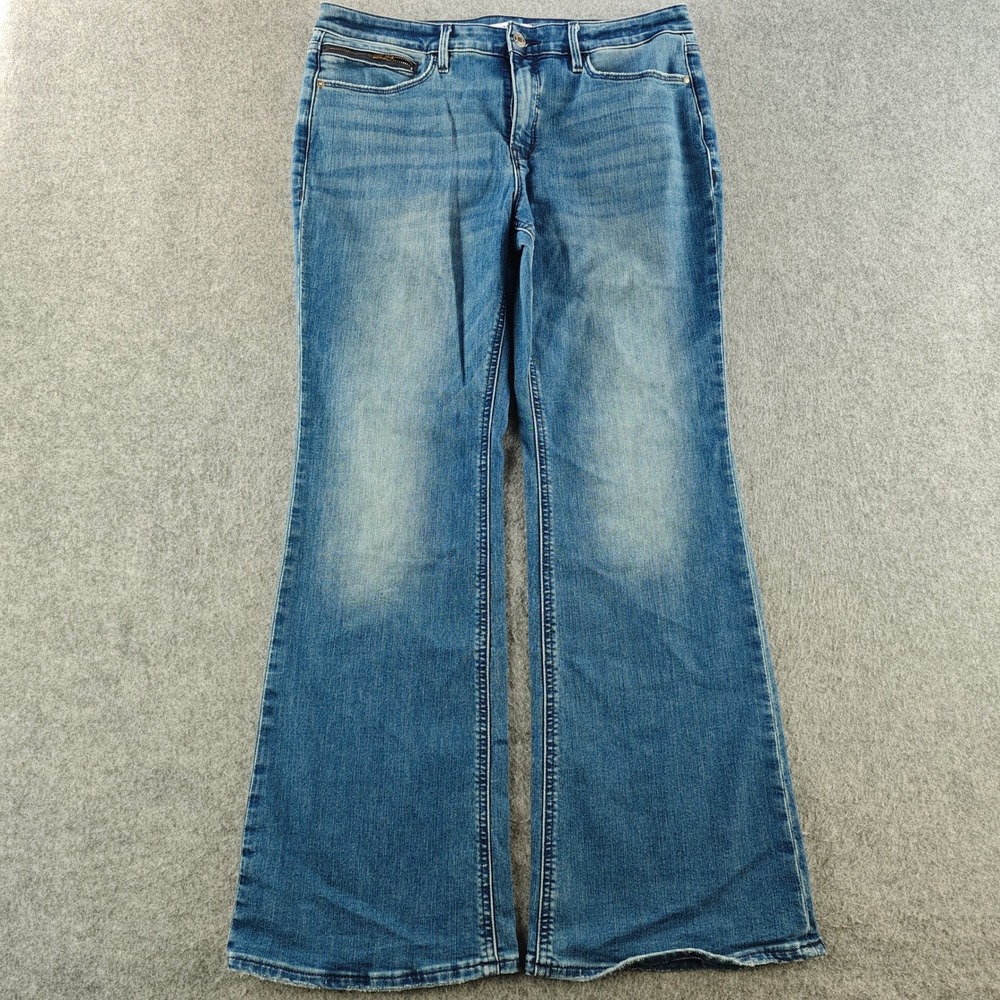 Athleta Sculptek Bootcut Jeans Womens 14 P Blue Denim Zipper Pcket Mid Rise